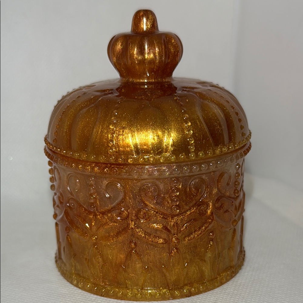 Unique Resin Gold Decorative Jar with Lid - Picture 3 of 7